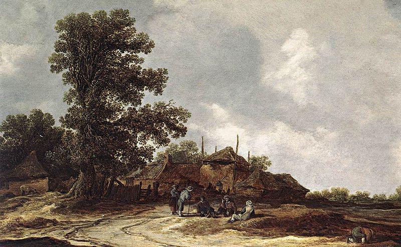 Jan van Goyen Cottages with Haystack by a Muddy Track. oil painting image